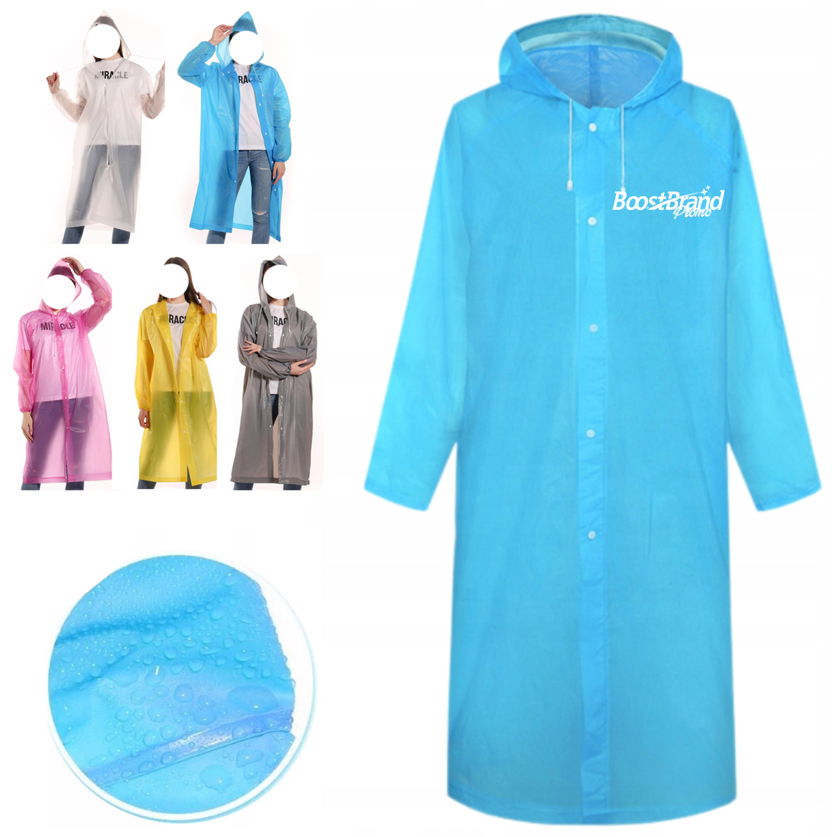Lightweight Reusable Clear Rain Poncho