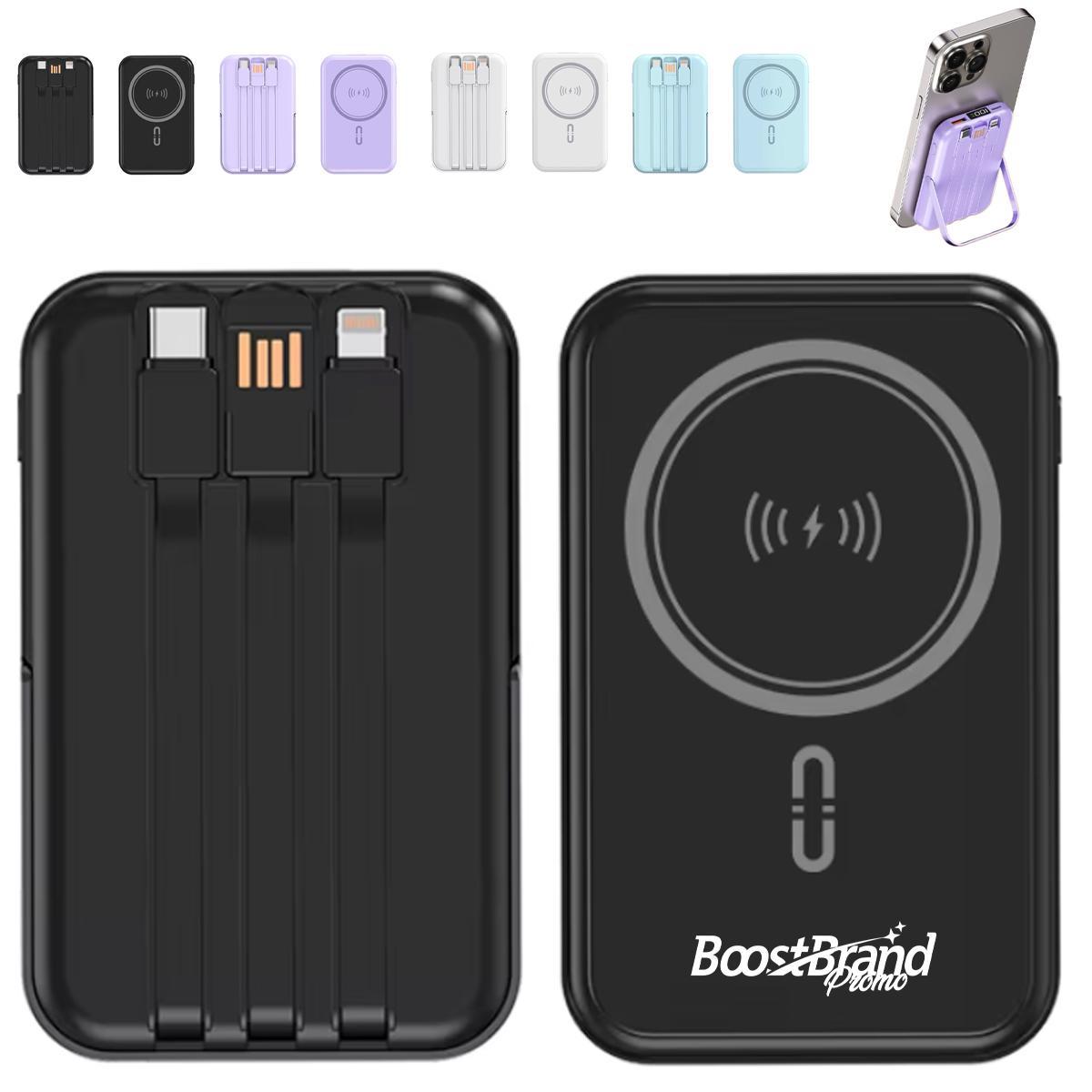 Wireless Portable Charger with Integrated Cables