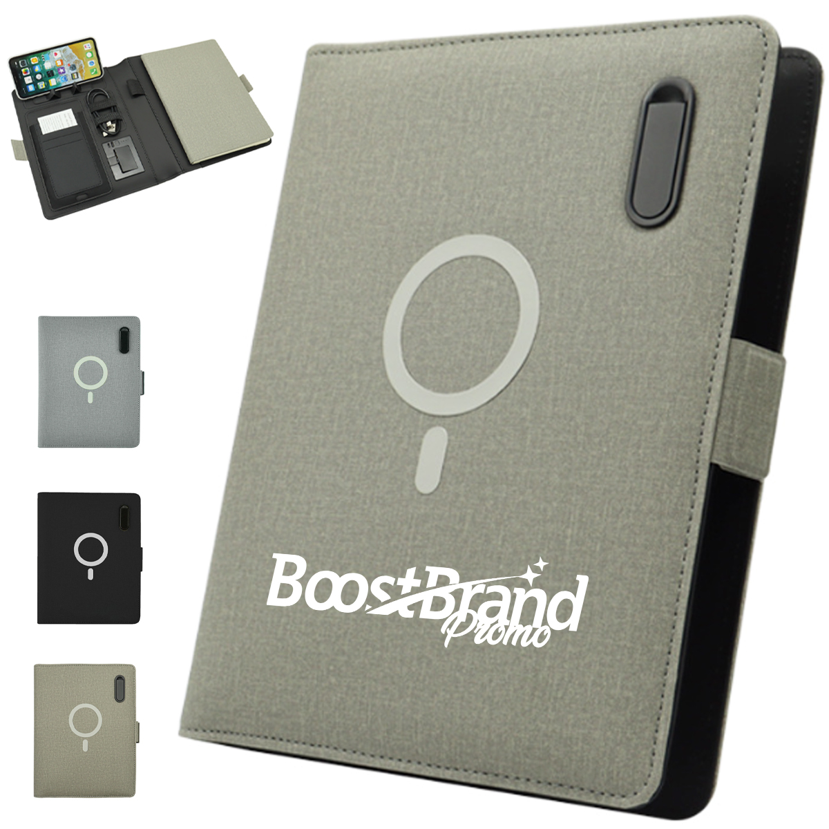 Executive Portfolio with Integrated Power Bank & Phone Stand