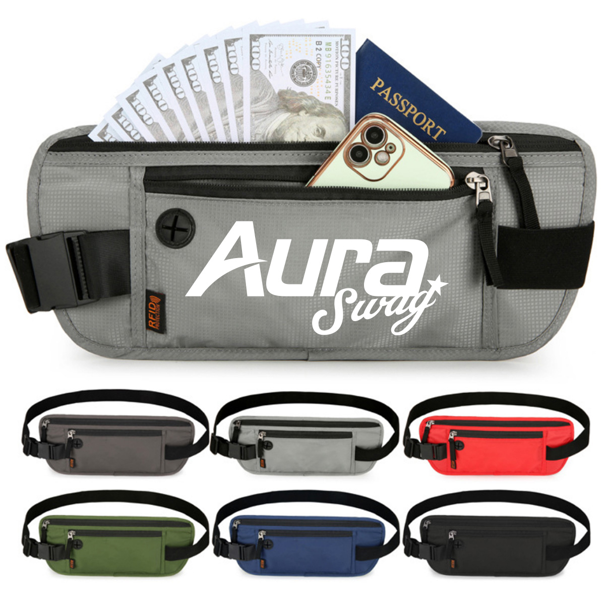 RFID Travel Waist Bag Passport Wallet W/ Headphone Jack