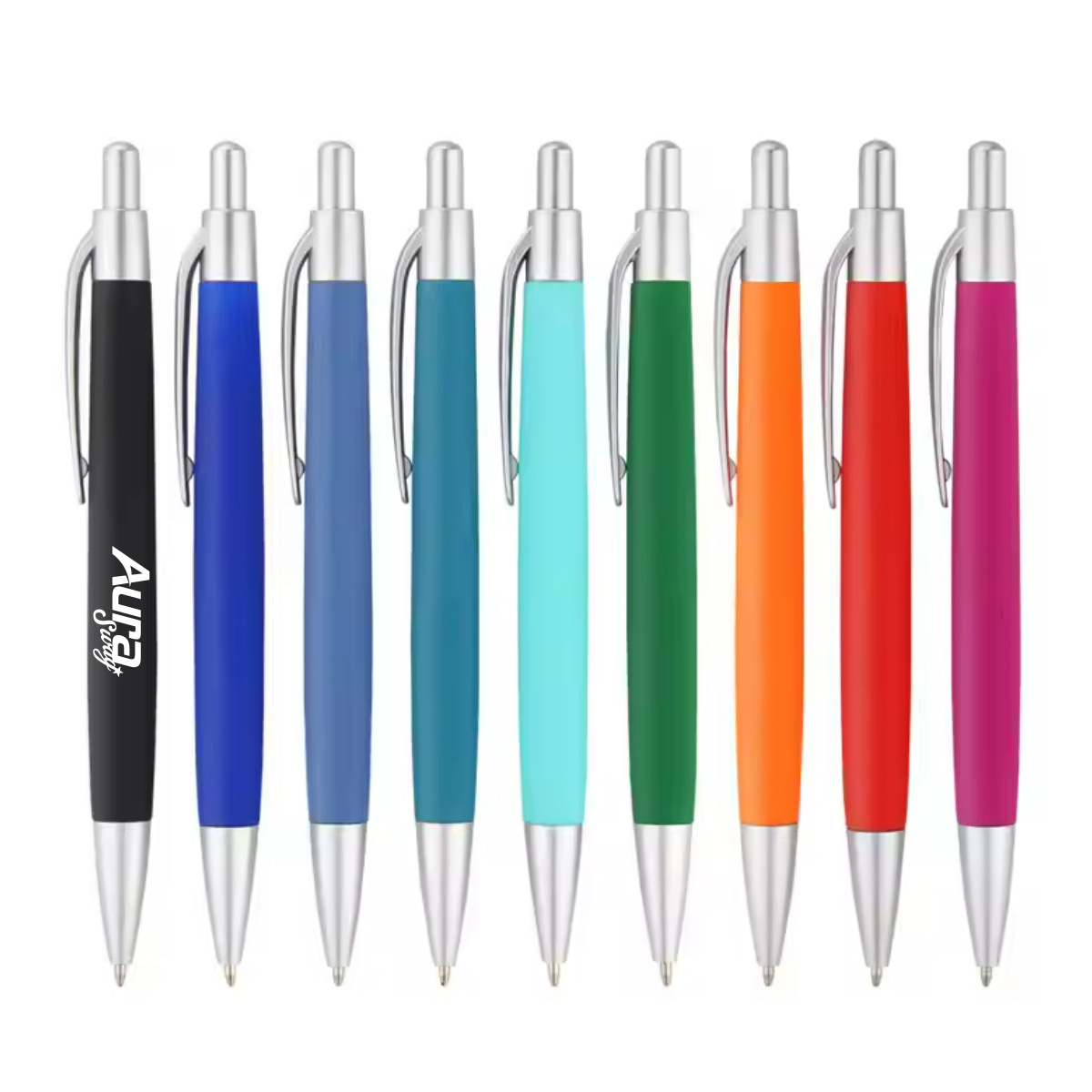 Colorful Ballpoint Pens with Silver Trim