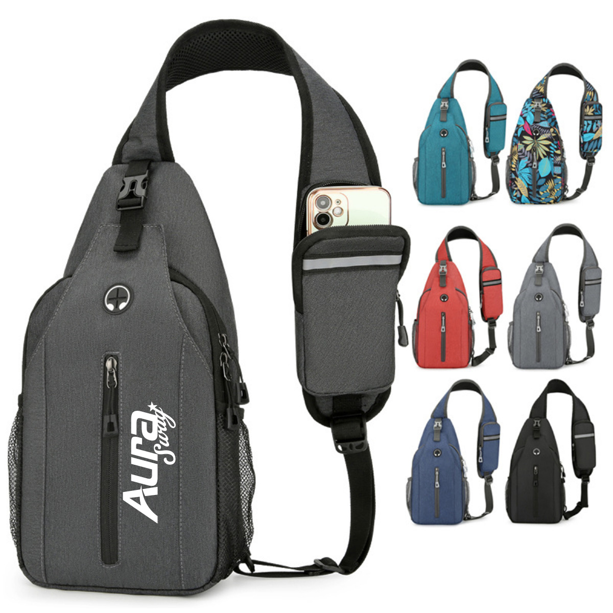 Running Crossbody Sling Bag W/ Headphone Hole Large Capacity
