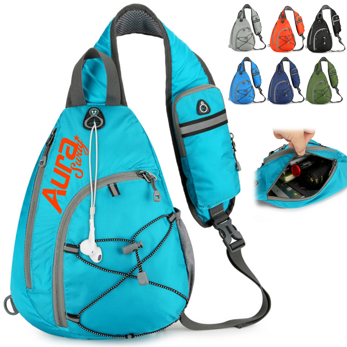 Reflective Running Crossbody Sling Bag W/ Headphone Jack