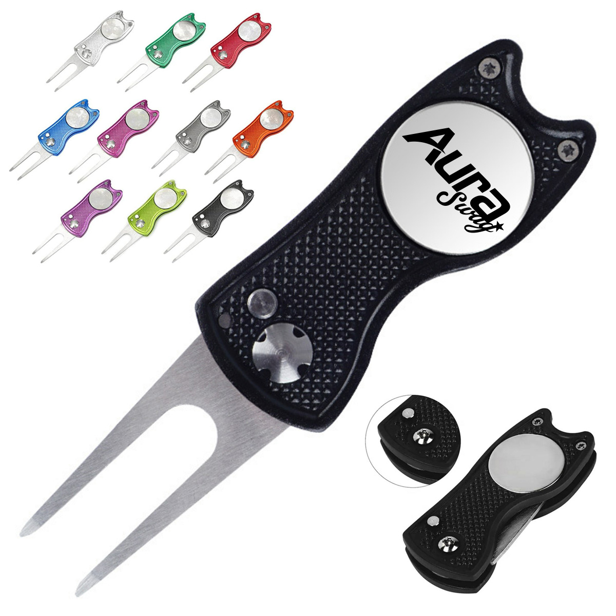 Golf Course Folding Fork Tool with Aluminum Handle