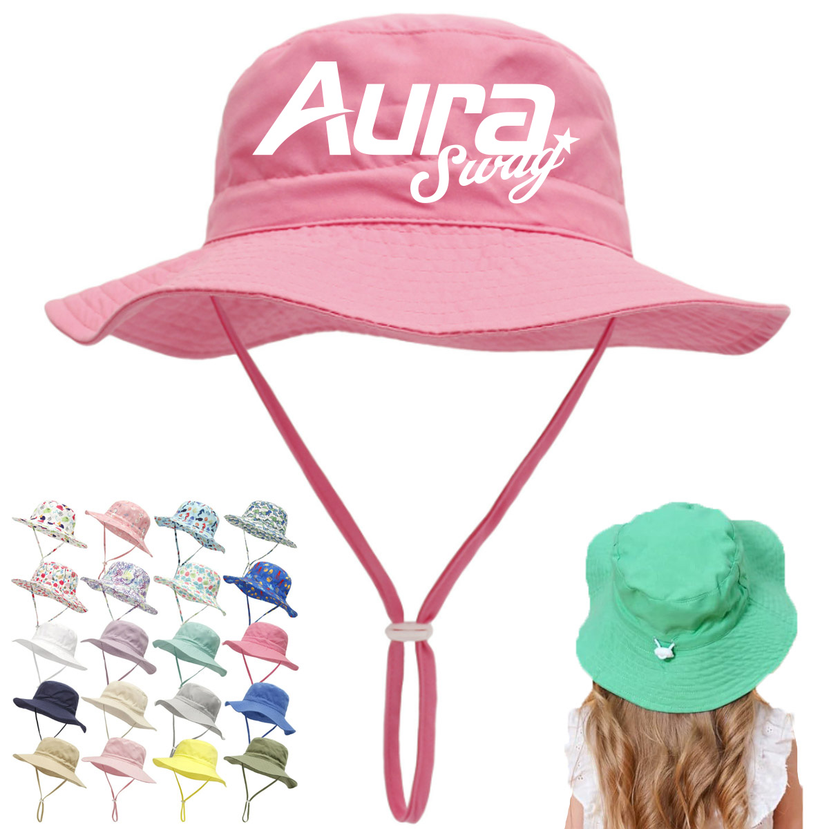 Kids Outdoor Sun Bucket Hat with Adjustable Chin Strap