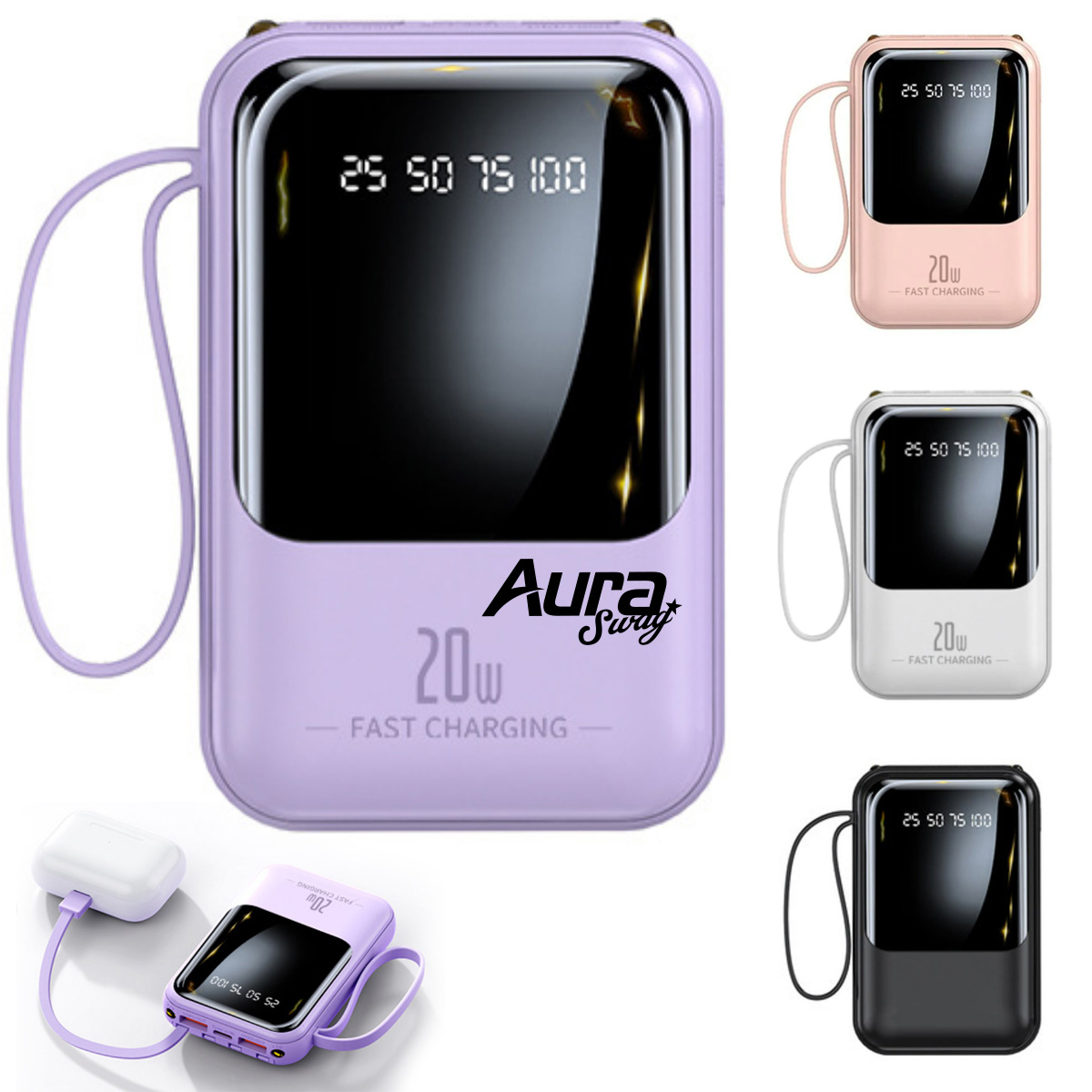 Protable Power Bank W/ Multiple Charging Cables & Lanyard