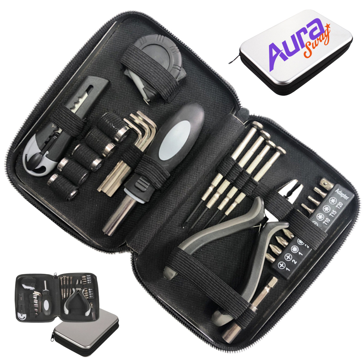 Portable Household Tool Kit with Zipper Metal Case