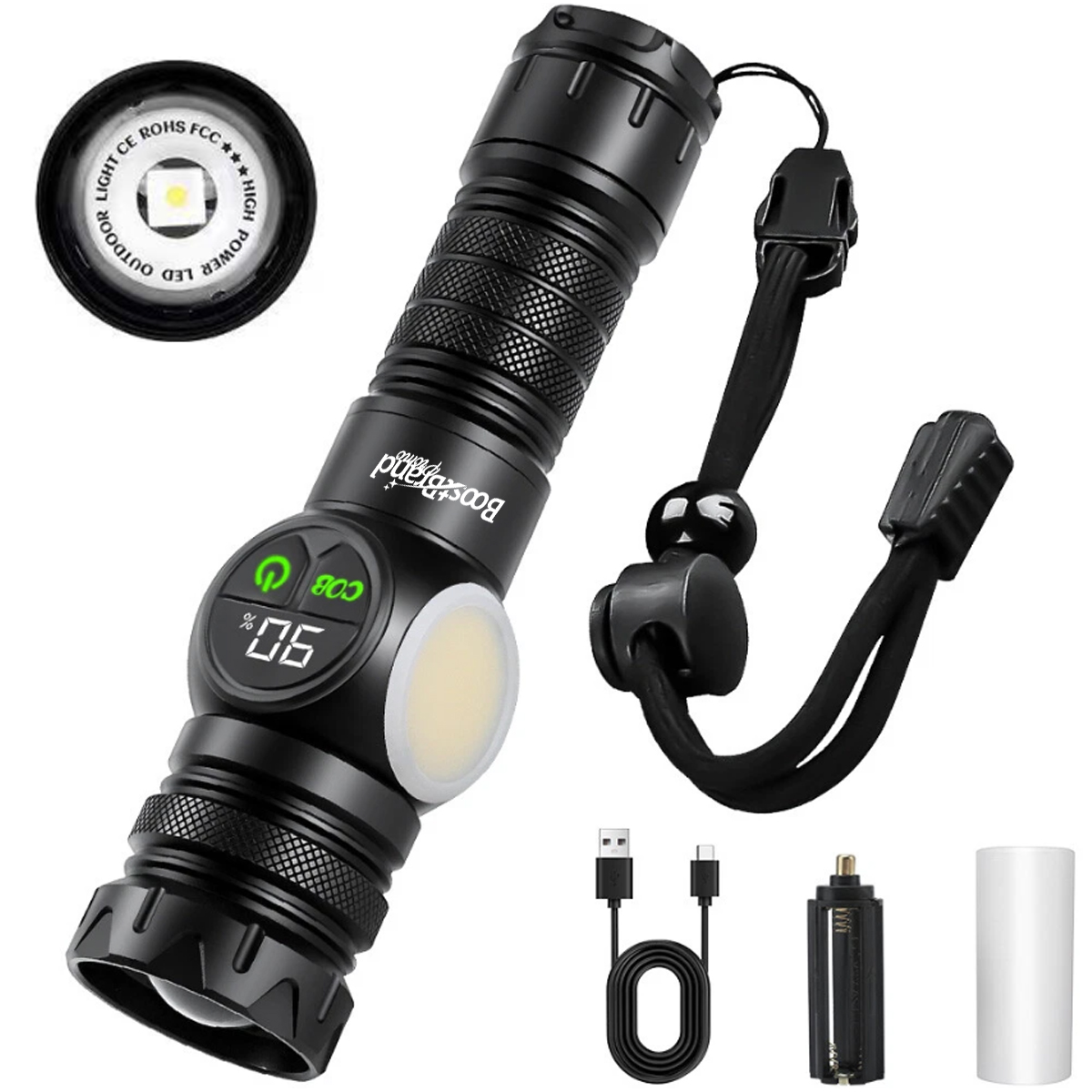 USB Rechargeable Aluminum Flashlight with COB Side Light