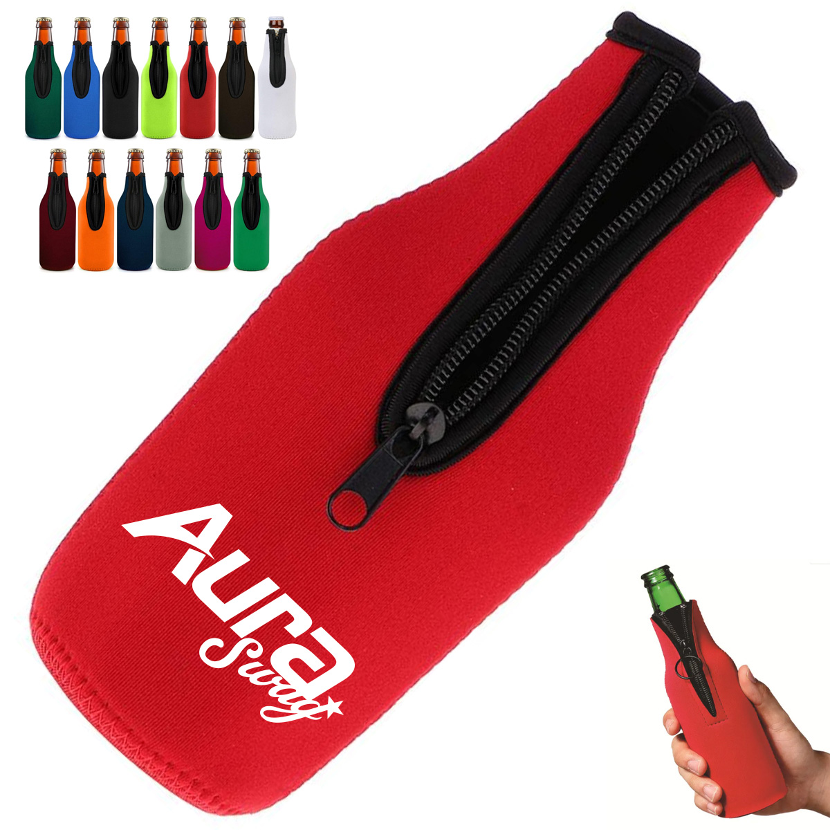 11Oz. Zippered Neoprene Bottle Cooler Sleeve
