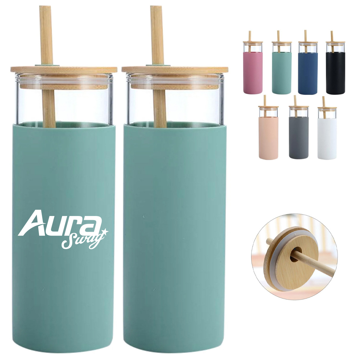 16Oz. Glass Tumbler W/ Bamboo Lid & Reusable Straw