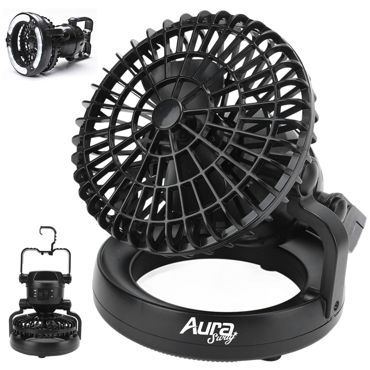 Portable 2-in-1 Camping Fan Light with Hanging Hook