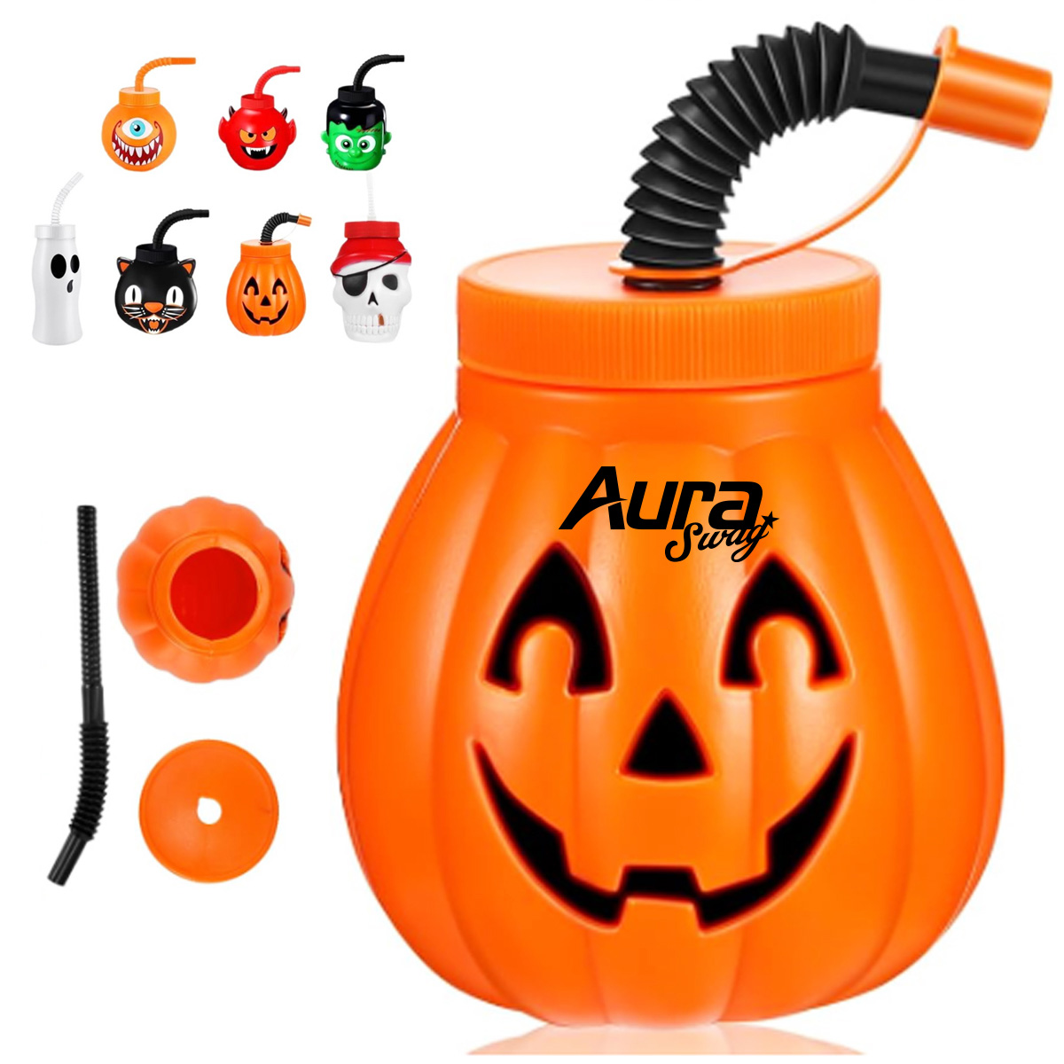 Halloween Themed Plastic Cups with Straw