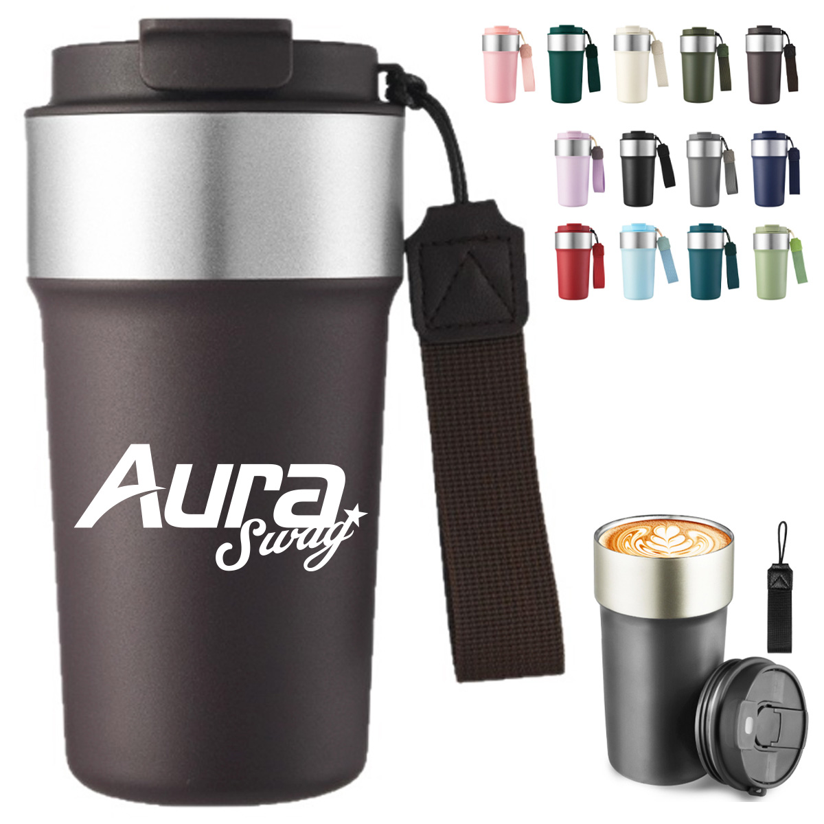 510ml Stainless Steel Travel Mug with Strap