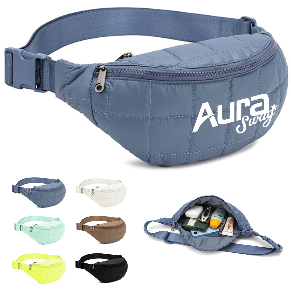 Quilted Down Waist Bag with Adjustable Strap