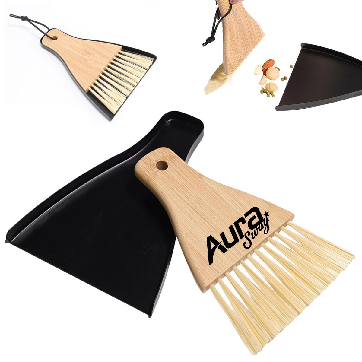 Bamboo Handle Desk Cleaning Brush with Dustpan