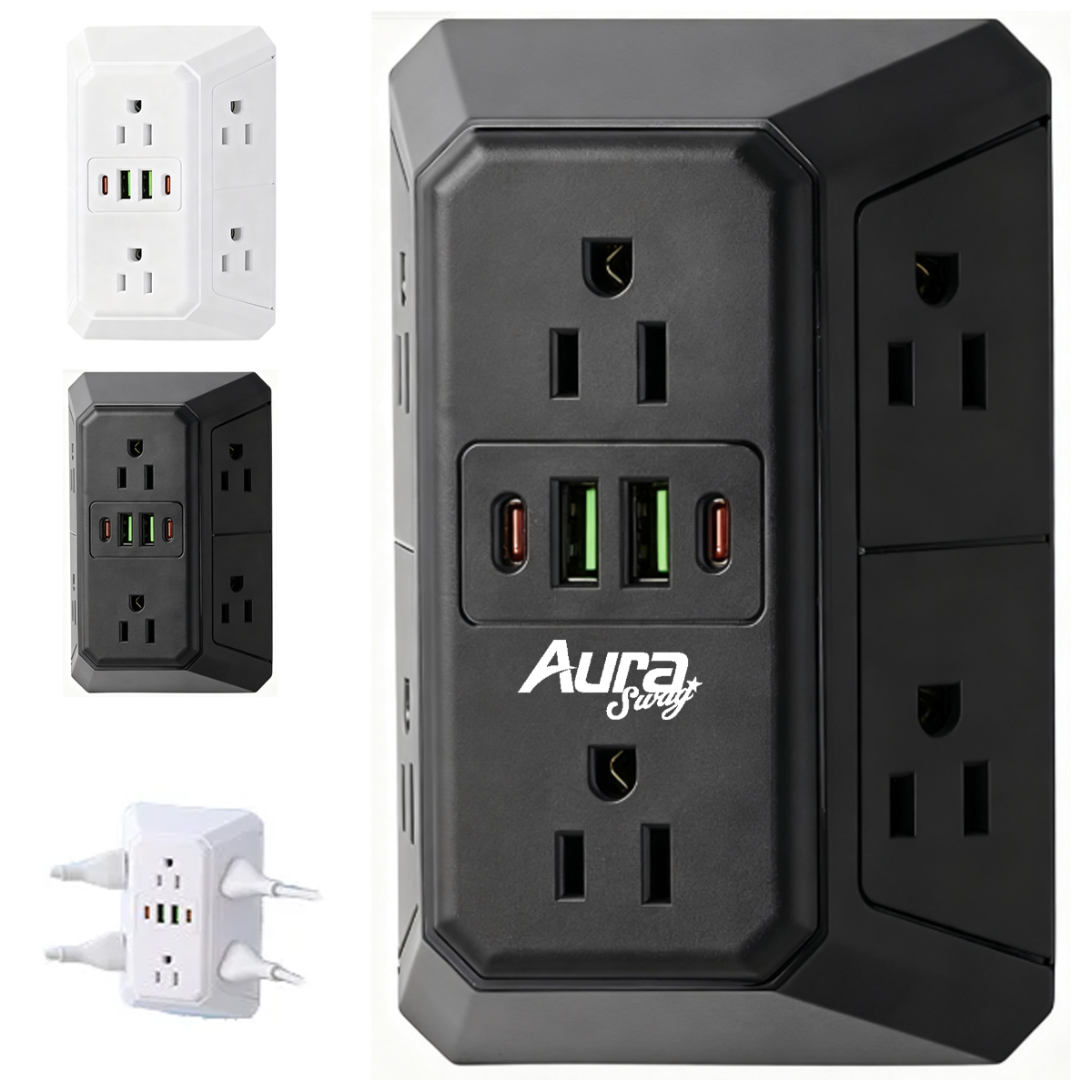 Multi Plug Wall Adapter with USB and Type-C Ports