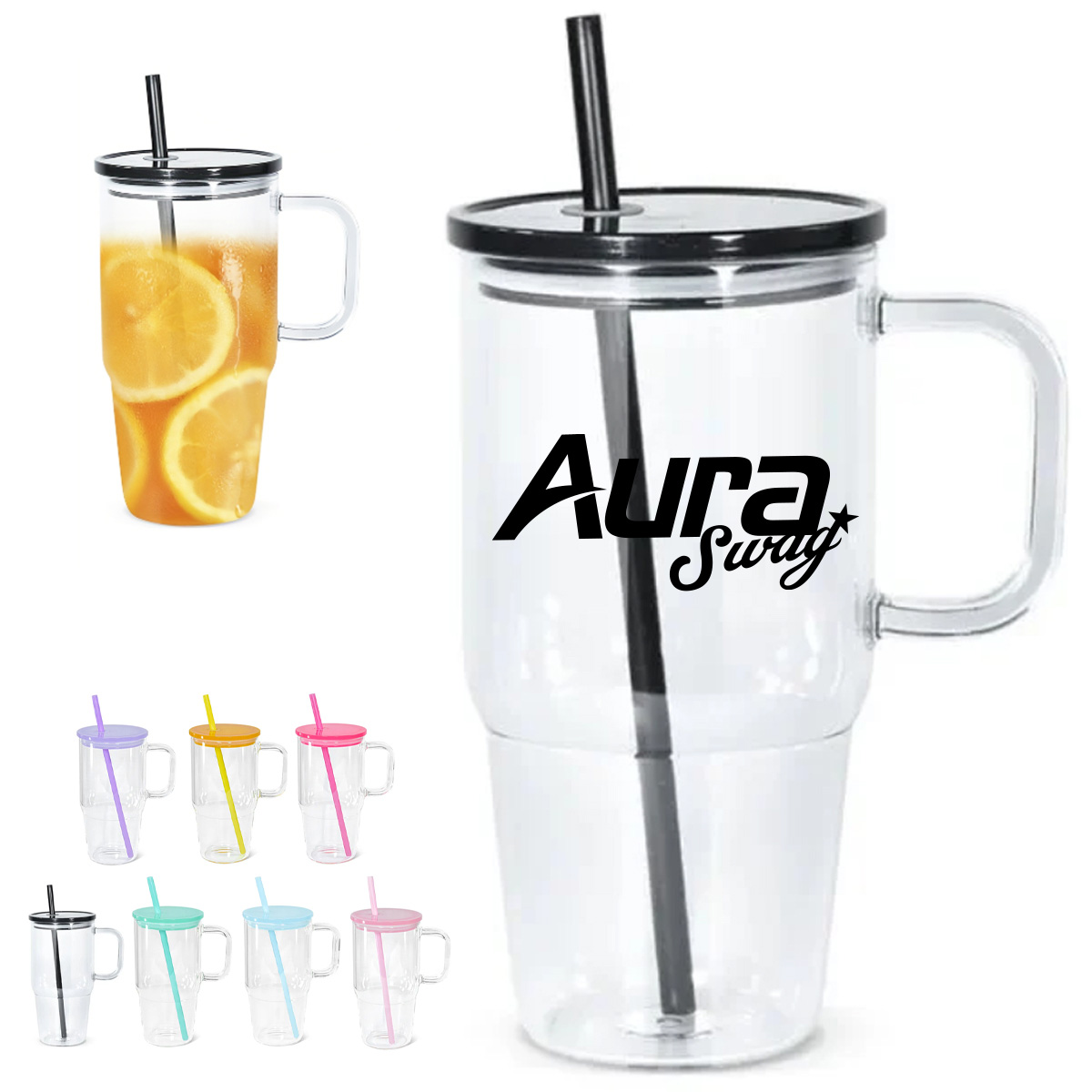 20oz. Double Wall Plastic Cup with Handle and Straw
