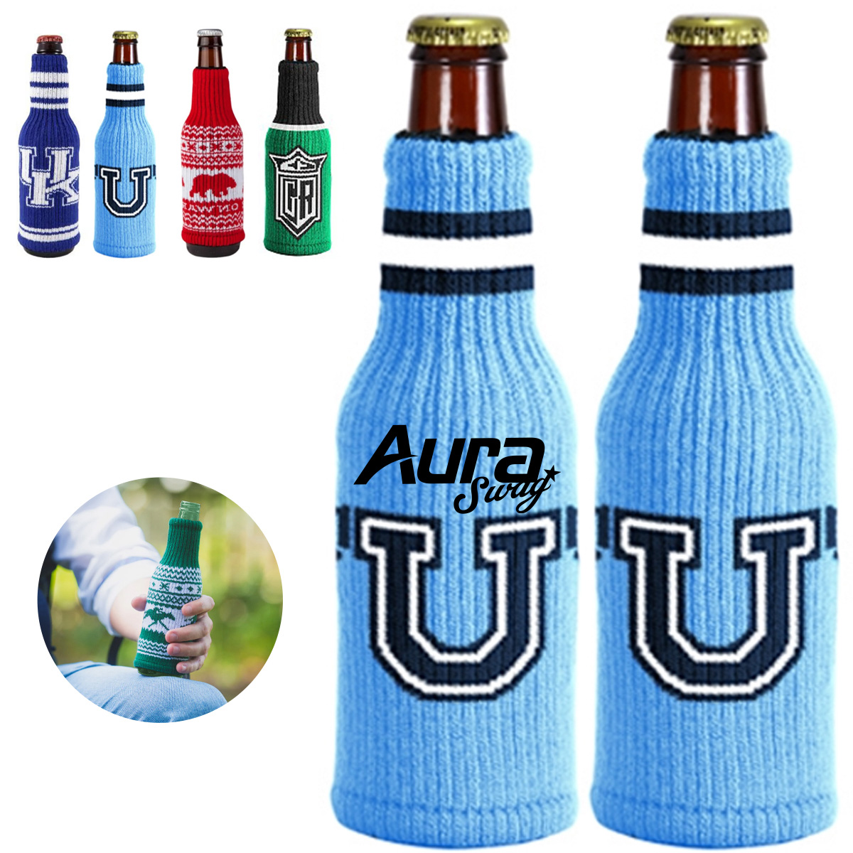 Christmas Knit Bottle Cover for Beer or Wine