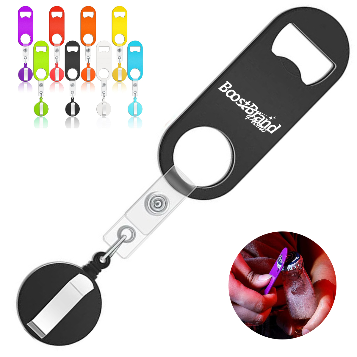 Retractable Badge Holder Keychain w/ Bottle Opener Belt Clip