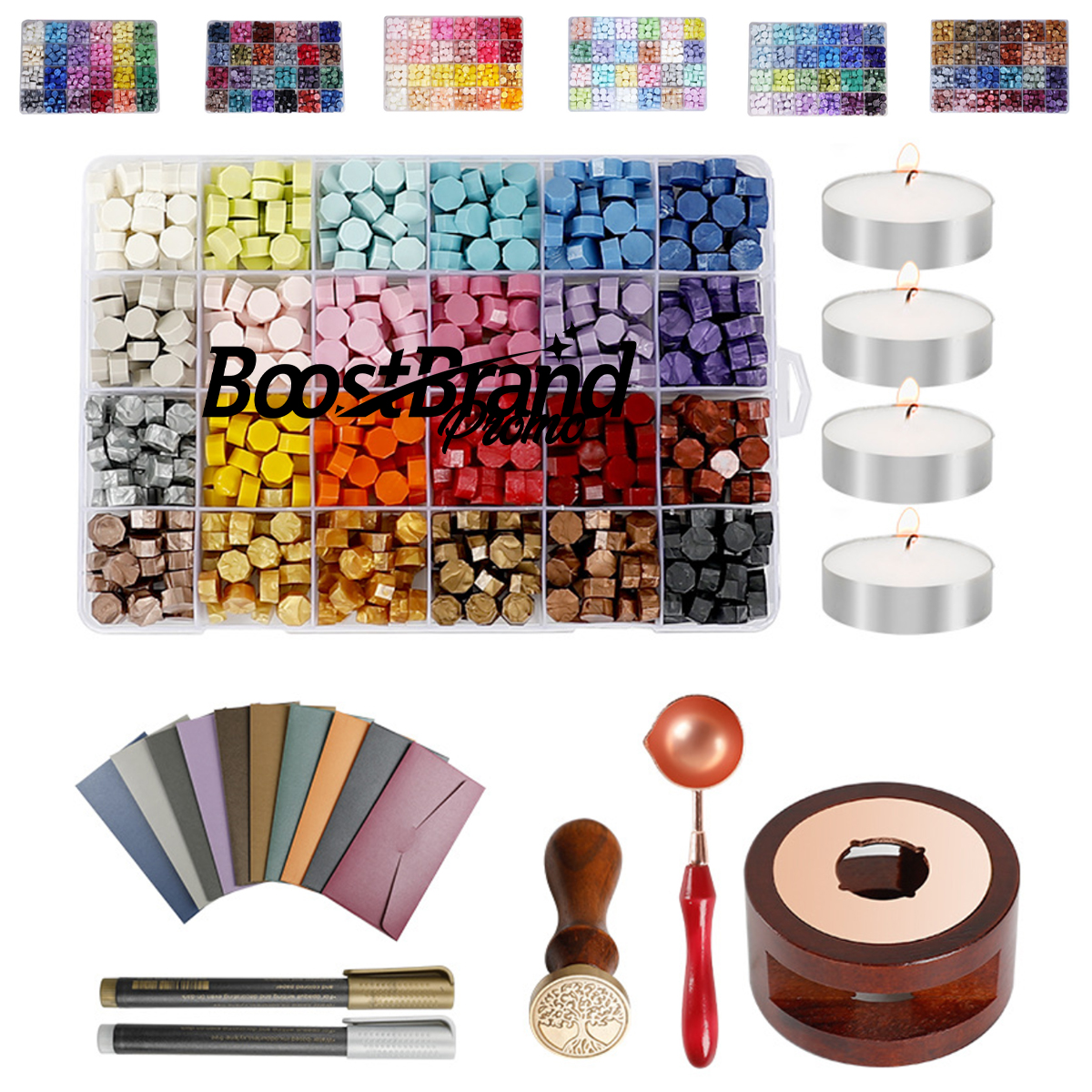 24 Color Wax Seal Stamp Kit with Spoon Warmer Candles