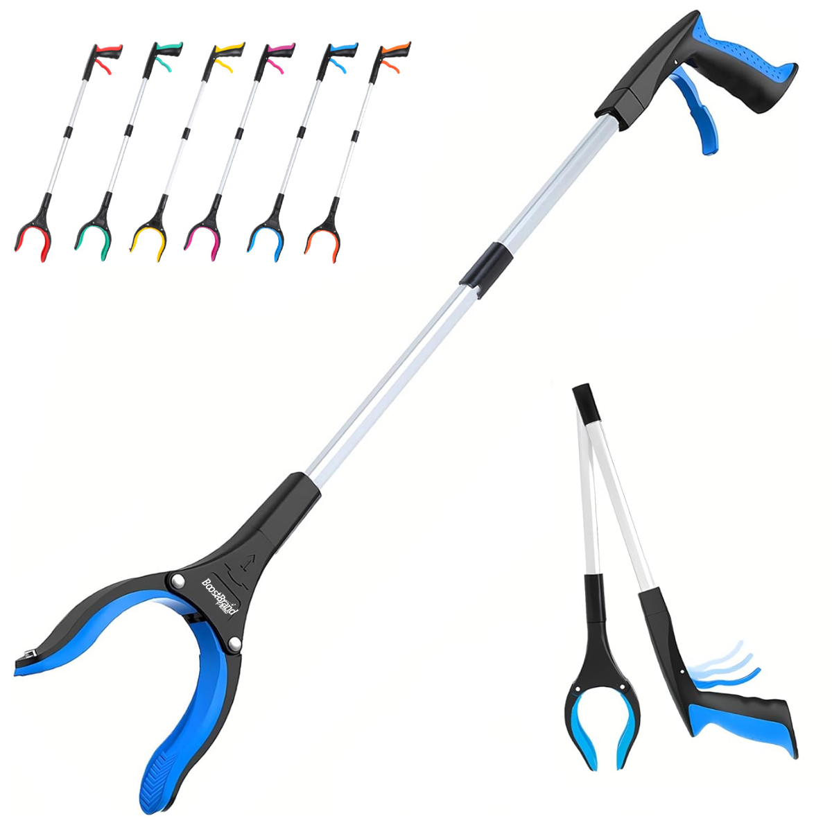 Foldable Trash Reacher Grabber Tool w/ Rotating Magnetic Jaw
