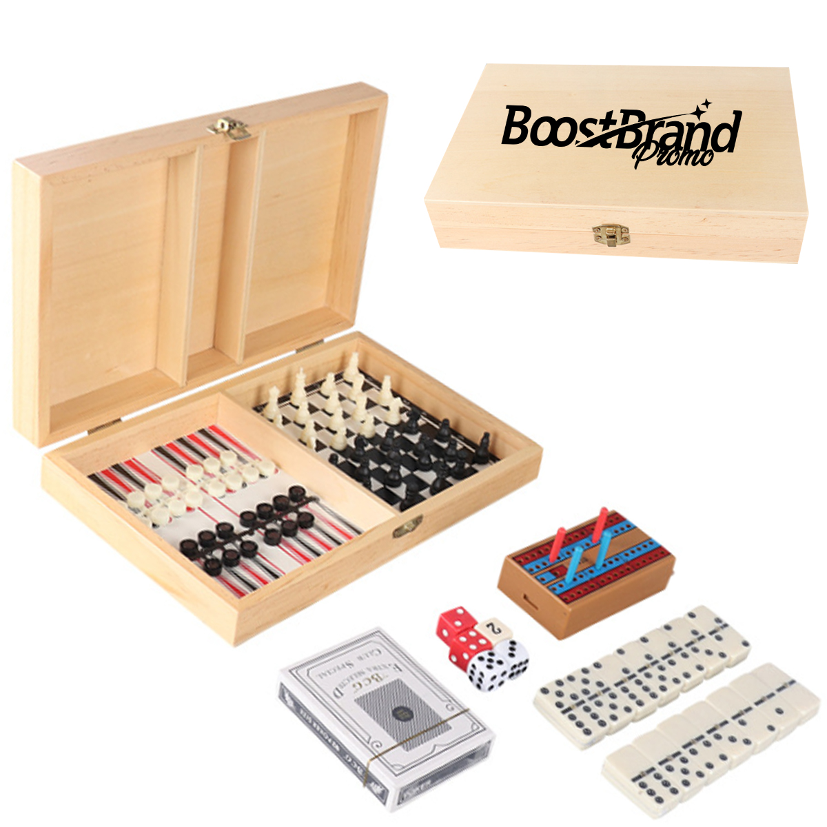 Classic Wooden Multi Games Chess Set w/ Playing Cards Dice