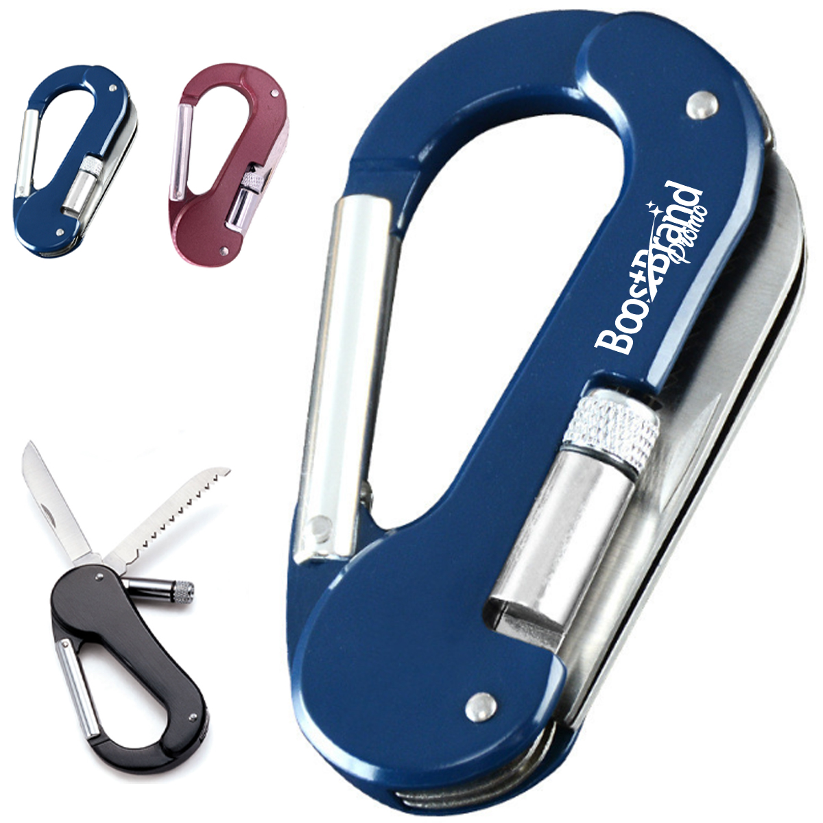 Custom Multi Tool Carabiner with Knife & LED Flashlight