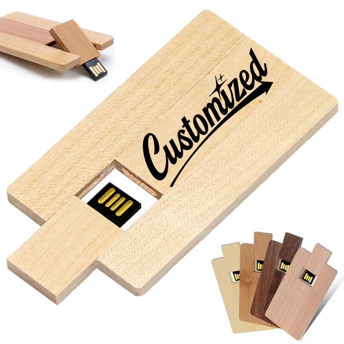 Wooden USB Flash Drive Card with Bamboo Design