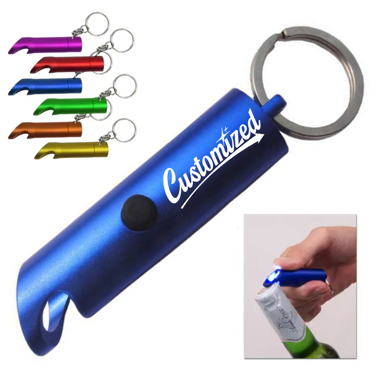 Aluminum LED Bottle Opener Keychain with Custom Logo
