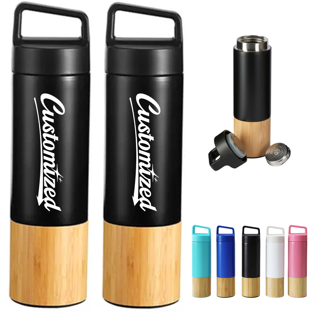 17Oz. Insulated Bamboo Base Bottle with Handle Lid