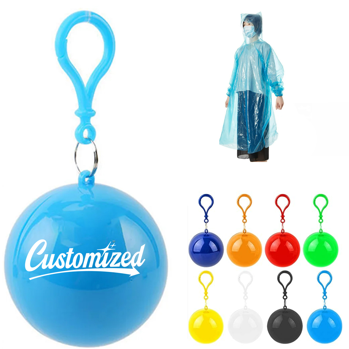 Disposable Rain Poncho in Ball Keychain