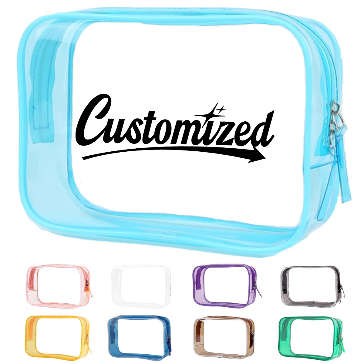 Clear PVC Travel Cosmetic Bag with Zipper and Custom Logo