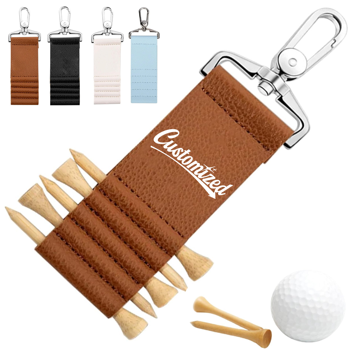 Personalized Golf Tee Holder Keychain with 5 Wooden Tees