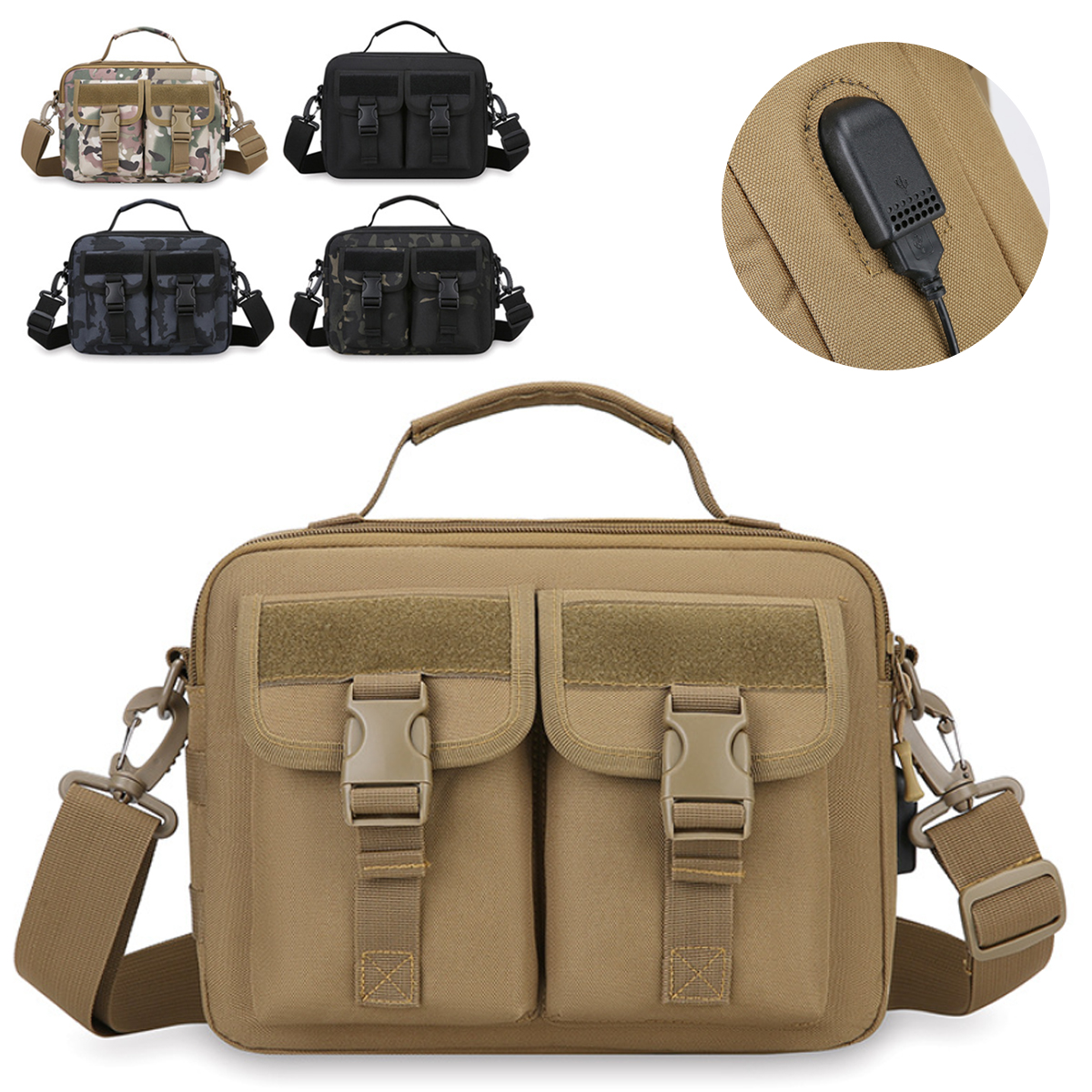 Durable Tactical Messenger Shoulder Bag w/ USB Charging Port