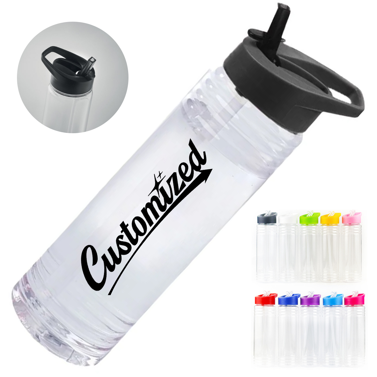 23Oz. Clear Sports Water Bottle with Flip Straw Lid