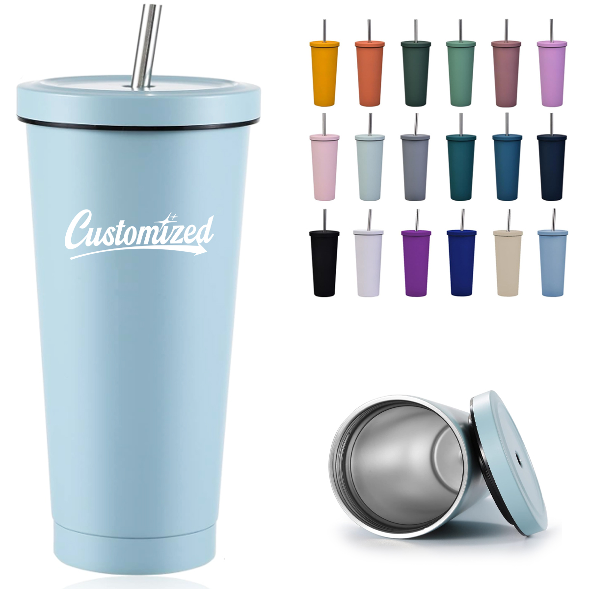 32Oz. Matte Stainless Steel Tumbler with Lid and Straw