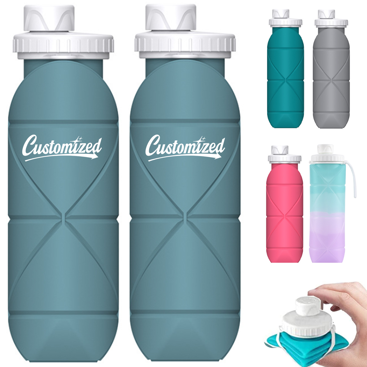 20Oz. Collapsible Silicone Water Bottle with Leakproof Lid
