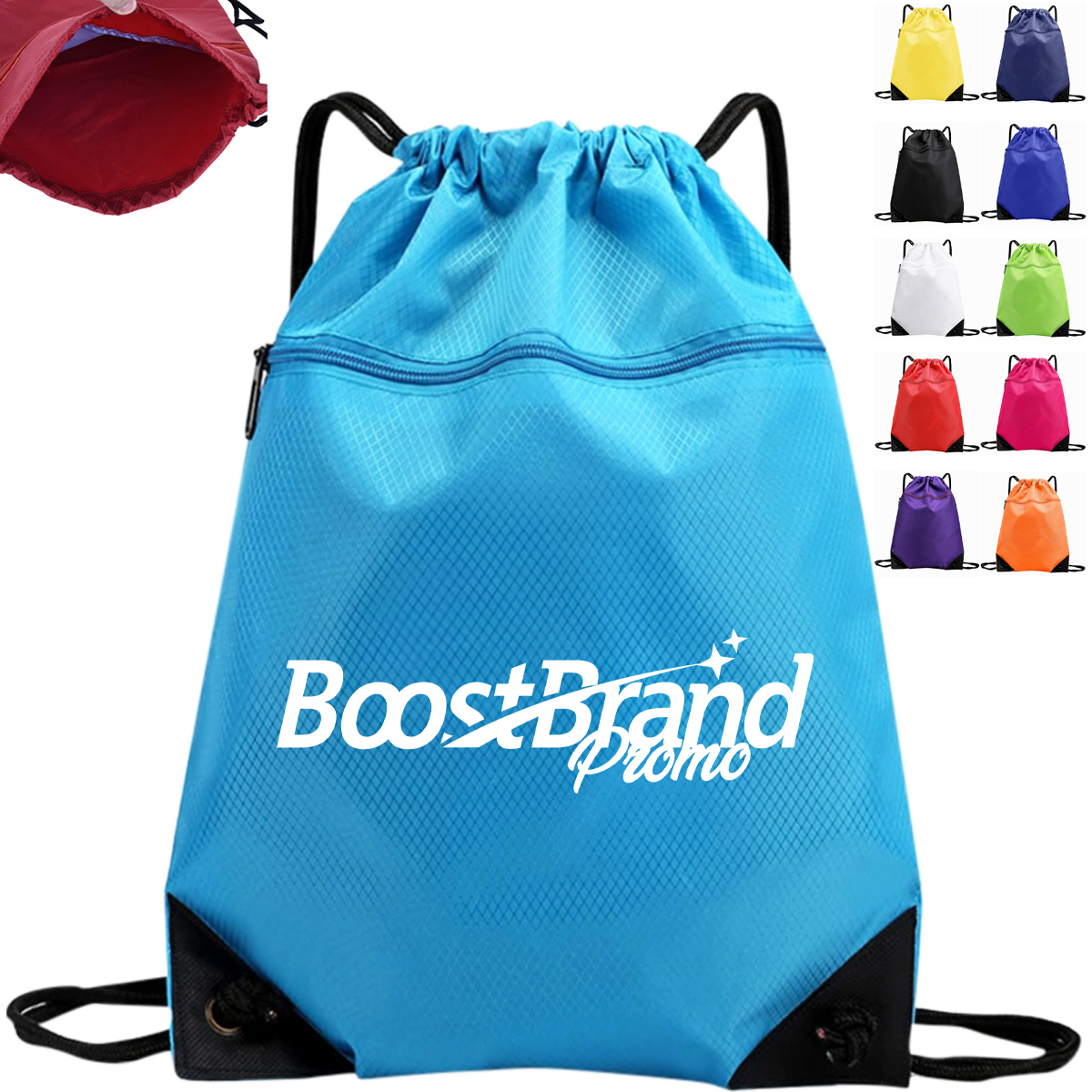 Drawstring Backpack Sports Gym Bag with Zipper Pocket