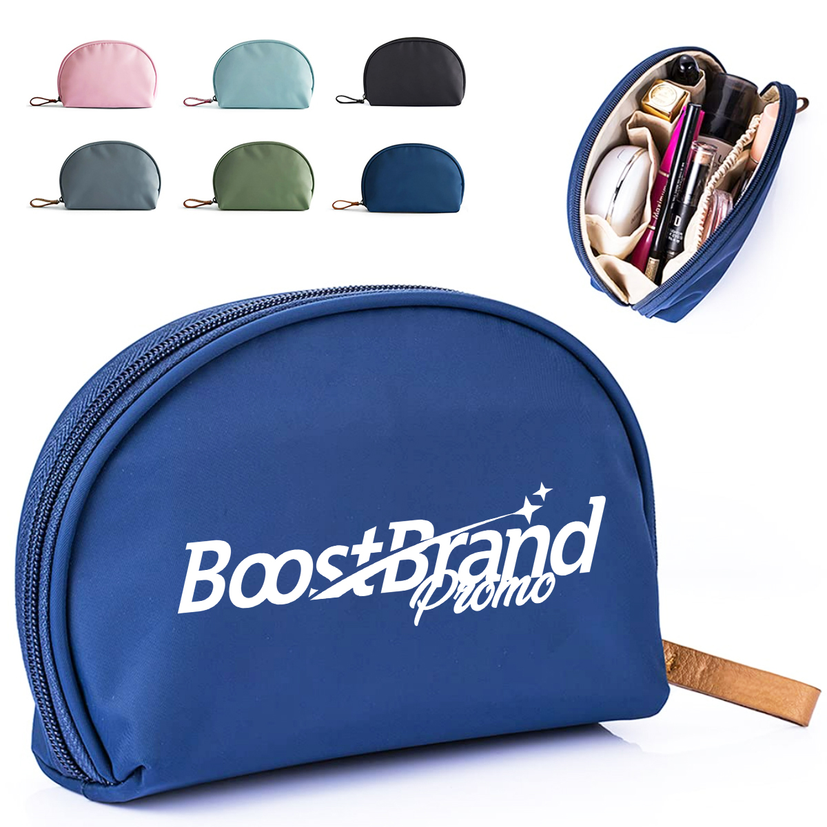 Compact Half-Moon Zippered Pouch with Wristlet