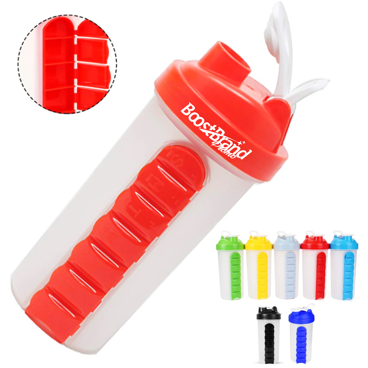 20Oz. Protein Shaker Bottle with Integrated Pill Organizer