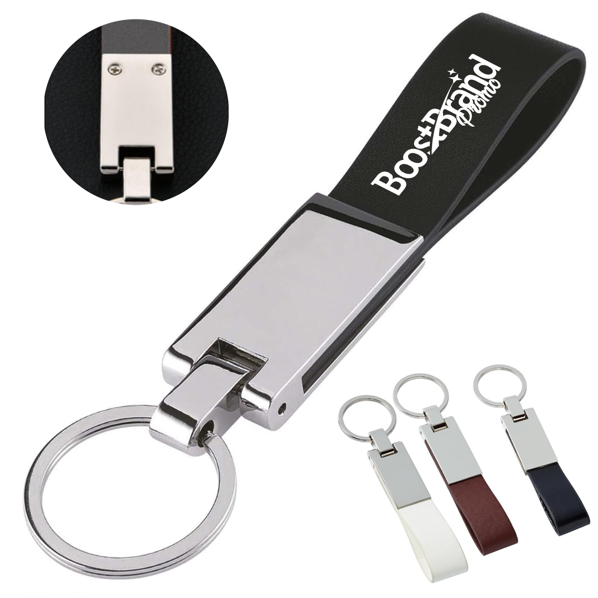 Leather Strap Keychain with Metal Accent
