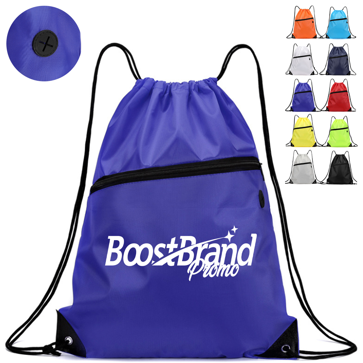 Drawstring Bag with Front Zipper Pocket