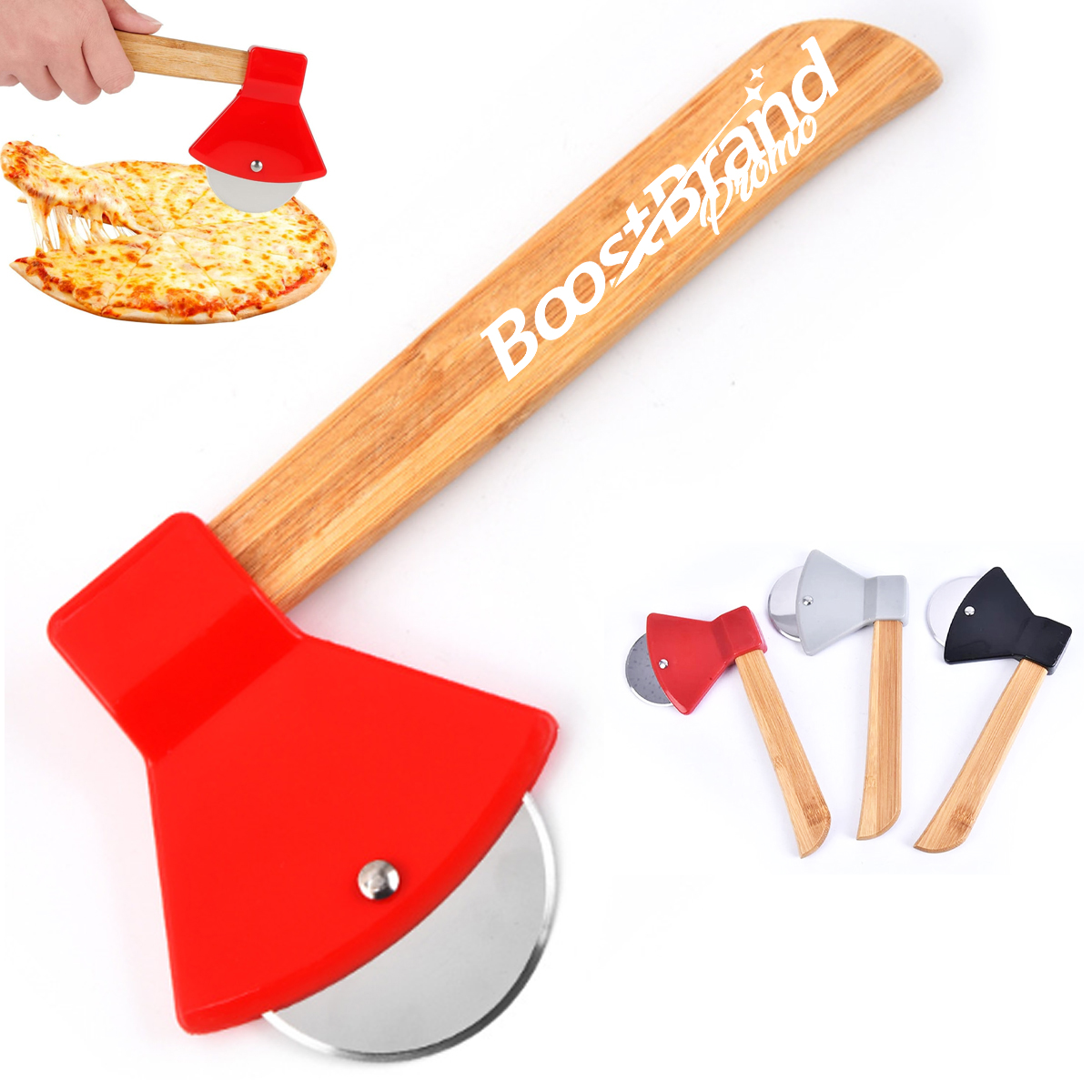 Axe Shaped Pizza Cutter with Bamboo Handle