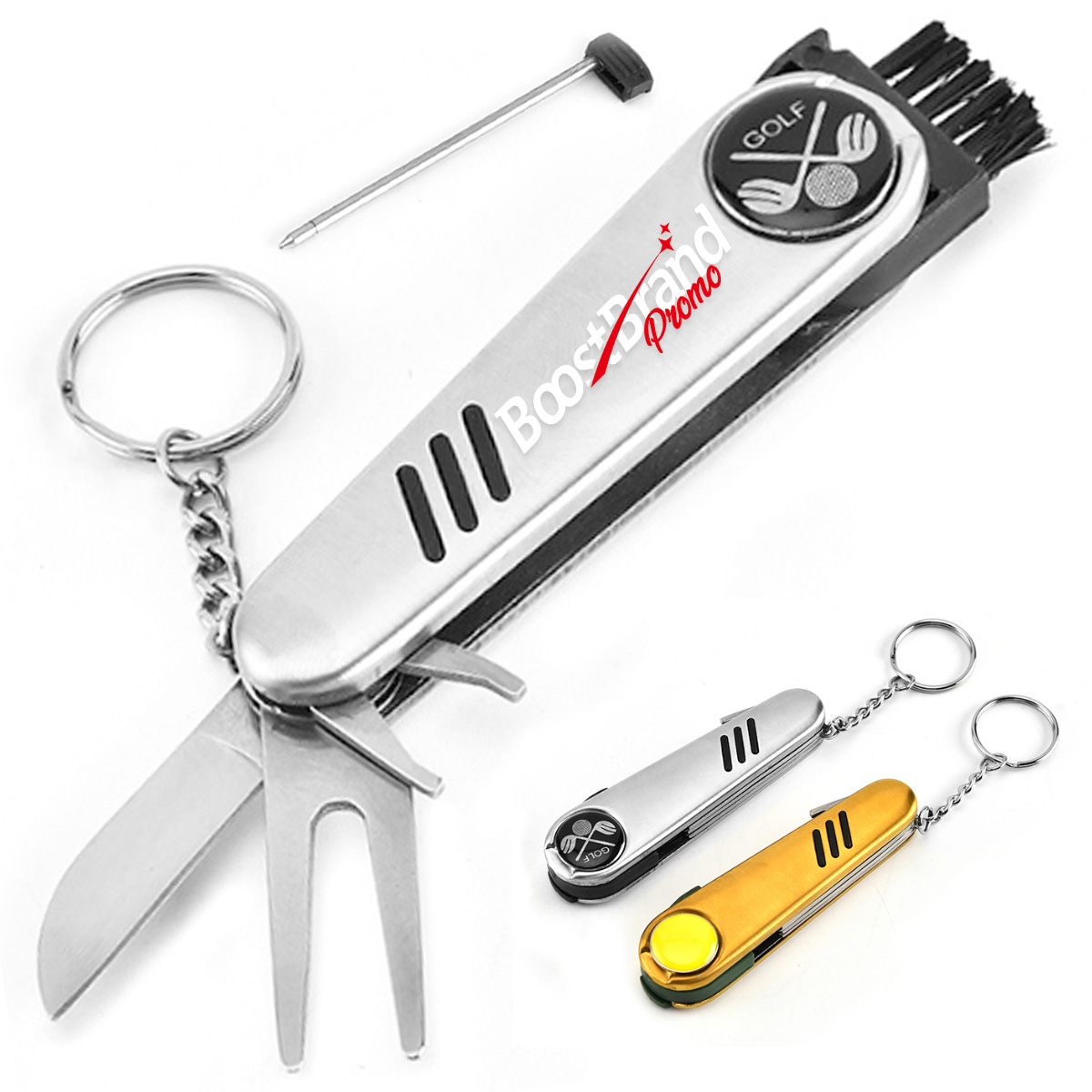Multi-Function Golf Divot Tool with Knife & Brush