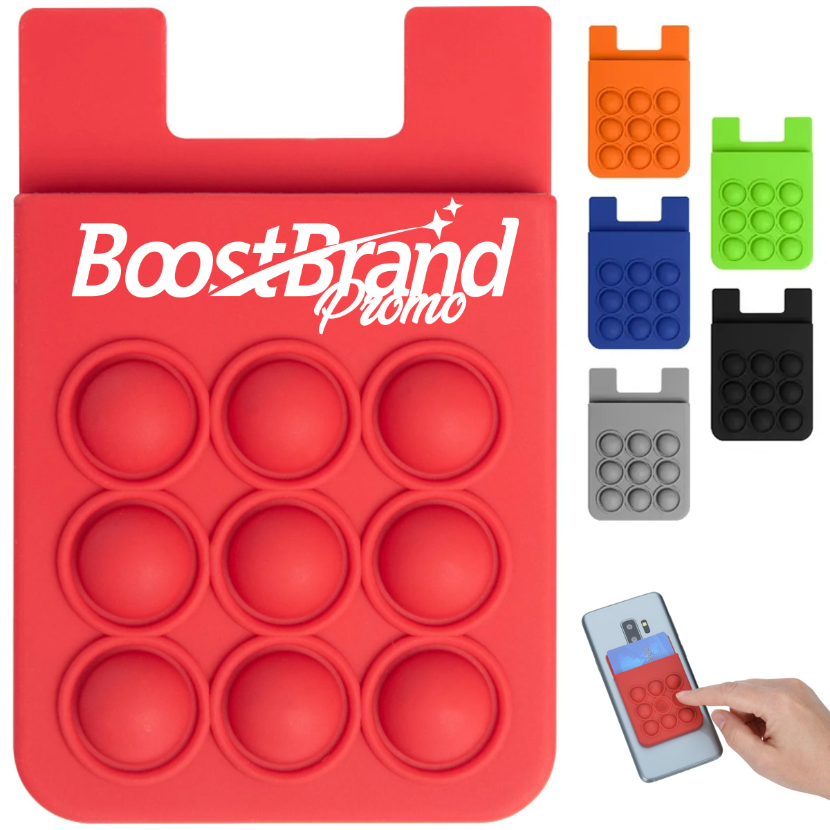 Silicone Phone Wallet with Pop Bubble Fidget Design