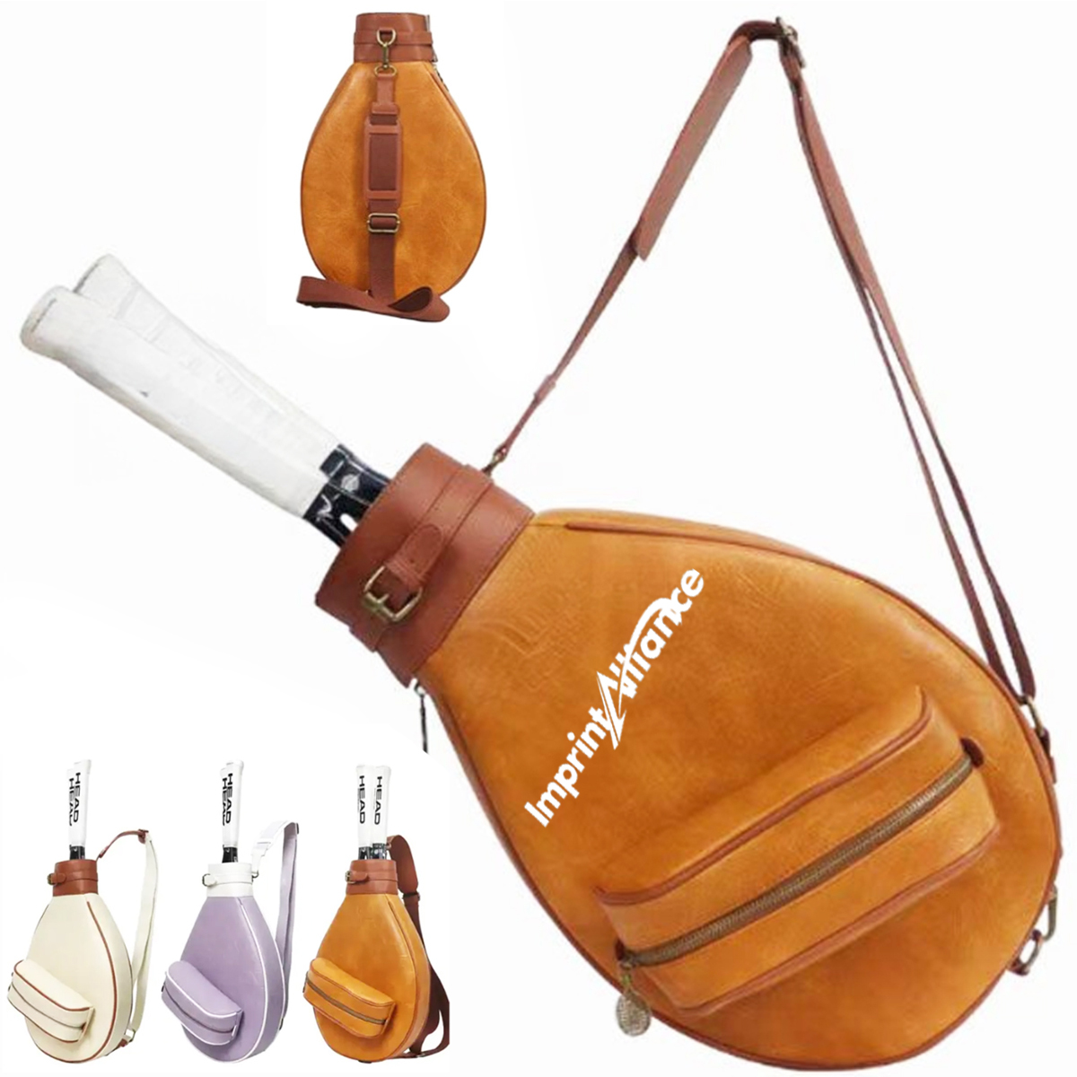 Vintage Leather Tennis Racket Bag with Strap