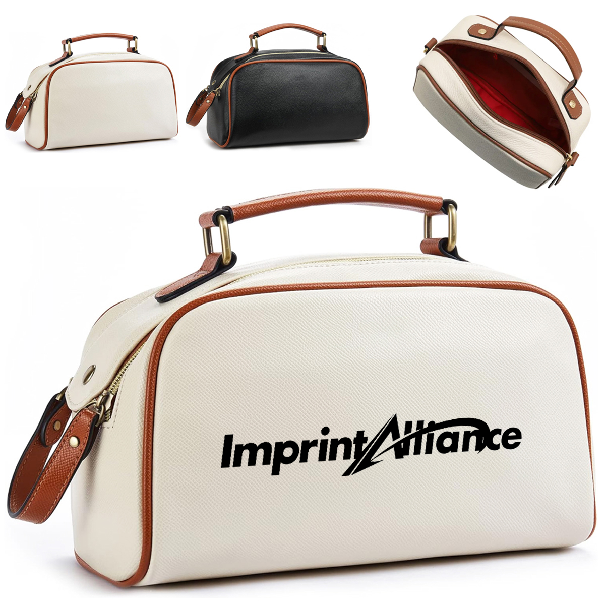 Leather Travel Cosmetic and Toiletry Bag with Handle
