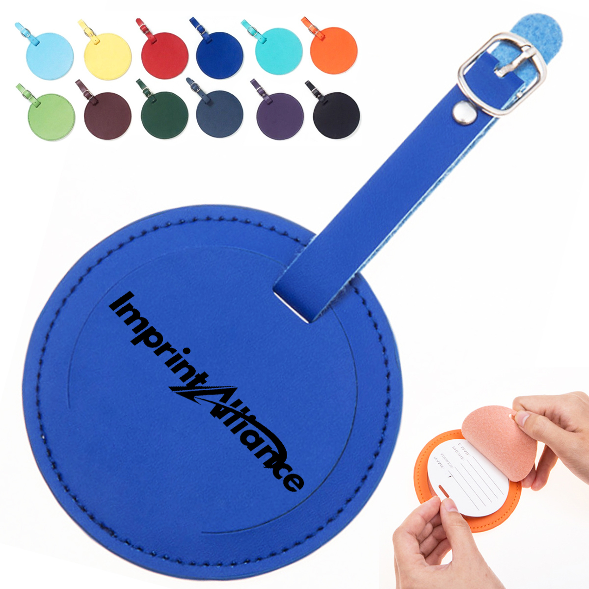 Round PU Leather Luggage Tag with ID Card Holder
