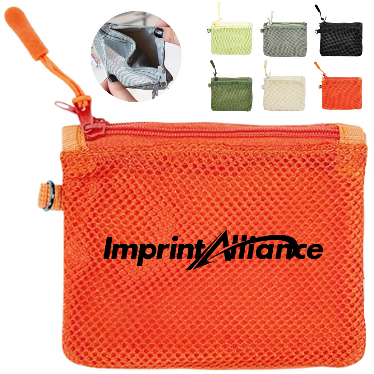Mesh Nylon Zipper Coin Pouch with Wrist Strap