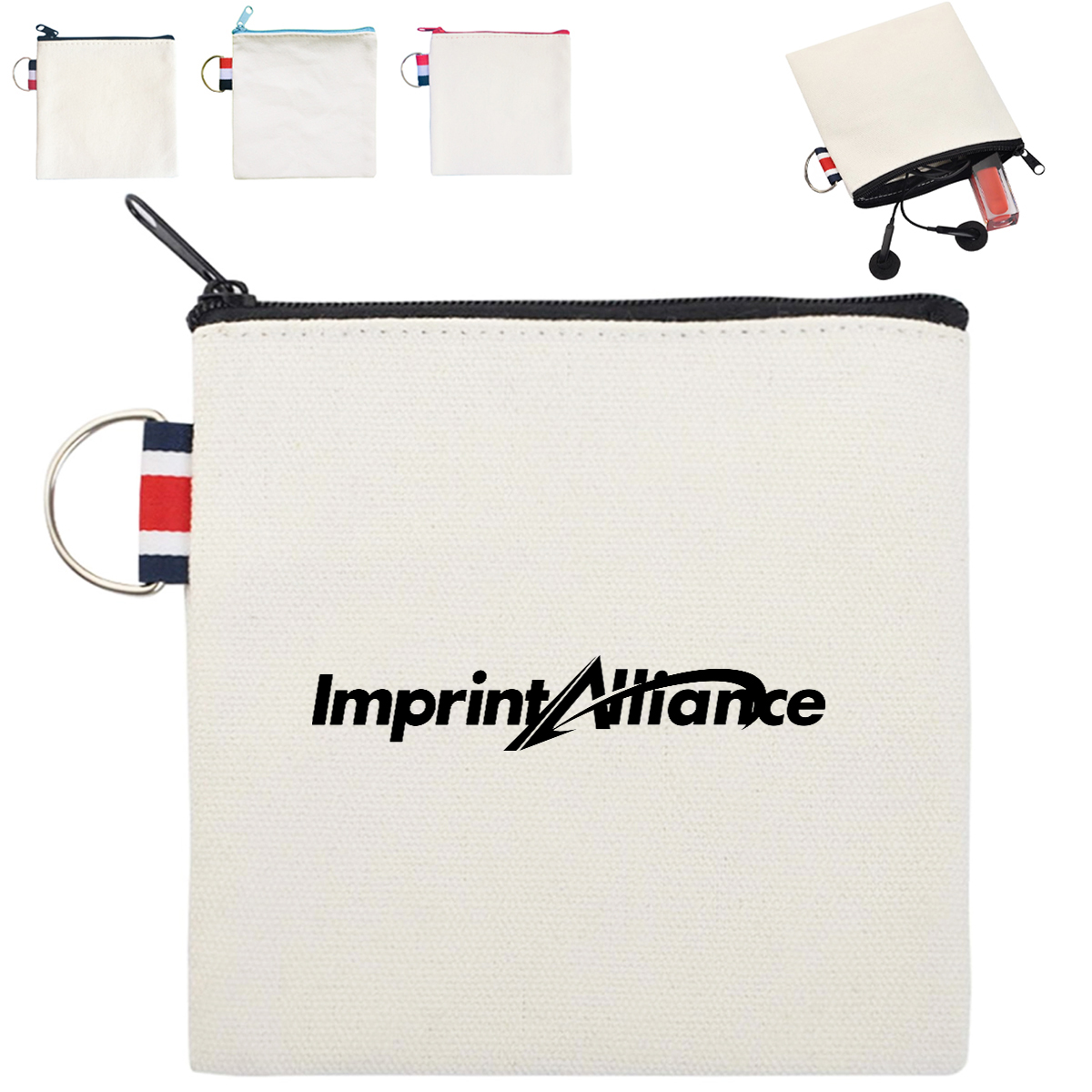 Canvas Zipper Coin Pouch with Key Ring
